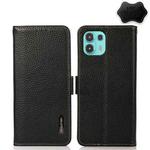 For Motorola Edge 20 Lite KHAZNEH Side-Magnetic Litchi Genuine Leather RFID Case(Black)