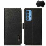 For Motorola Edge 20 Pro KHAZNEH Side-Magnetic Litchi Genuine Leather RFID Case(Black)