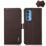 For Motorola Edge 20 Pro KHAZNEH Side-Magnetic Litchi Genuine Leather RFID Case(Brown)