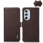 For Motorola Edge X30 KHAZNEH Side-Magnetic Litchi Genuine Leather RFID Case(Brown)