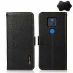 For Motorola Moto G Play 2021 KHAZNEH Side-Magnetic Litchi Genuine Leather RFID Case(Black)