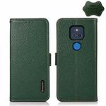 For Motorola Moto G Play 2021 KHAZNEH Side-Magnetic Litchi Genuine Leather RFID Case(Green)