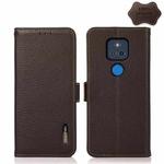 For Motorola Moto G Play 2021 KHAZNEH Side-Magnetic Litchi Genuine Leather RFID Case(Brown)