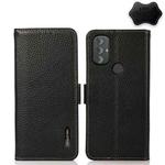 For Motorola Moto G Power 2022 KHAZNEH Side-Magnetic Litchi Genuine Leather RFID Case(Black)