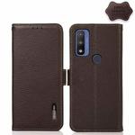 For Motorola G Pure KHAZNEH Side-Magnetic Litchi Genuine Leather RFID Case(Brown)