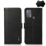 For Motorola Moto G50 KHAZNEH Side-Magnetic Litchi Genuine Leather RFID Case(Black)