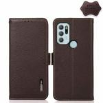 For Motorola Moto G60S KHAZNEH Side-Magnetic Litchi Genuine Leather RFID Case(Brown)