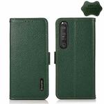 For Sony Xperia 1 III KHAZNEH Side-Magnetic Litchi Genuine Leather RFID Case(Green)