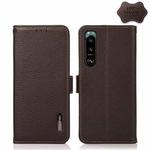 For Sony Xperia 5 III KHAZNEH Side-Magnetic Litchi Genuine Leather RFID Case(Brown)