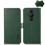 For Sony Xperia Pro-I KHAZNEH Side-Magnetic Litchi Genuine Leather RFID Case(Green)