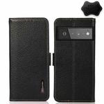 For Google Pixel 6 Pro KHAZNEH Side-Magnetic Litchi Genuine Leather RFID Case(Black)
