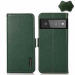 For Google Pixel 6 Pro KHAZNEH Side-Magnetic Litchi Genuine Leather RFID Case(Green)
