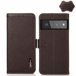 For Google Pixel 6 Pro KHAZNEH Side-Magnetic Litchi Genuine Leather RFID Case(Brown)