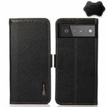 For Google Pixel 6 KHAZNEH Side-Magnetic Litchi Genuine Leather RFID Case(Black)