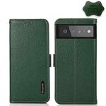 For Google Pixel 6 KHAZNEH Side-Magnetic Litchi Genuine Leather RFID Case(Green)