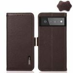 For Google Pixel 6 KHAZNEH Side-Magnetic Litchi Genuine Leather RFID Case(Brown)
