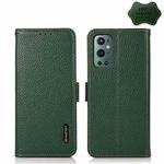 For OnePlus 9 Pro KHAZNEH Side-Magnetic Litchi Genuine Leather RFID Phone Case(Green)