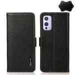 For OnePlus 9 KHAZNEH Side-Magnetic Litchi Genuine Leather RFID Phone Case(Black)