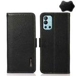 For OnePlus 9R KHAZNEH Side-Magnetic Litchi Genuine Leather RFID Phone Case(Black)