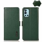 For OnePlus 9R KHAZNEH Side-Magnetic Litchi Genuine Leather RFID Phone Case(Green)