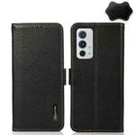 For OnePlus 9RT 5G KHAZNEH Side-Magnetic Litchi Genuine Leather RFID Phone Case(Black)