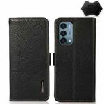For OnePlus Nord N200 5G KHAZNEH Side-Magnetic Litchi Genuine Leather RFID Phone Case(Black)