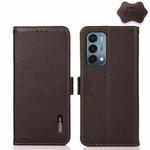 For OnePlus Nord N200 5G KHAZNEH Side-Magnetic Litchi Genuine Leather RFID Phone Case(Brown)