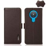 For Nokia 1.4 KHAZNEH Side-Magnetic Litchi Genuine Leather RFID Phone Case(Brown)