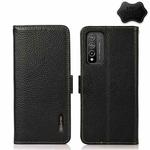 For Honor 10X Lite KHAZNEH Side-Magnetic Litchi Genuine Leather RFID Phone Case(Black)