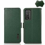 For Honor 10X Lite KHAZNEH Side-Magnetic Litchi Genuine Leather RFID Phone Case(Green)