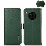 For Honor 50 Lite / Huawei nova 8i KHAZNEH Side-Magnetic Litchi Genuine Leather RFID Phone Case(Green)