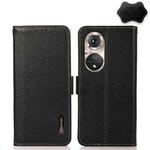 For Honor 50 Pro KHAZNEH Side-Magnetic Litchi Genuine Leather RFID Phone Case(Black)