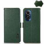 For Honor 50 SE KHAZNEH Side-Magnetic Litchi Genuine Leather RFID Phone Case(Green)