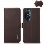 For Honor 50 SE KHAZNEH Side-Magnetic Litchi Genuine Leather RFID Phone Case(Brown)