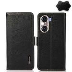 For Honor 60 Pro KHAZNEH Side-Magnetic Litchi Genuine Leather RFID Phone Case(Black)