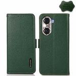 For Honor 60 Pro KHAZNEH Side-Magnetic Litchi Genuine Leather RFID Phone Case(Green)