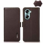 For Honor 60 KHAZNEH Side-Magnetic Litchi Genuine Leather RFID Phone Case(Brown)