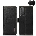 For Huawei P Smart 2021 KHAZNEH Side-Magnetic Litchi Genuine Leather RFID Phone Case(Black)