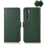 For Huawei P Smart 2021 KHAZNEH Side-Magnetic Litchi Genuine Leather RFID Phone Case(Green)