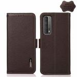 For Huawei P Smart 2021 KHAZNEH Side-Magnetic Litchi Genuine Leather RFID Phone Case(Brown)