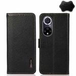 For Huawei nova 9 KHAZNEH Side-Magnetic Litchi Genuine Leather RFID Phone Case(Black)