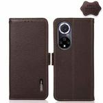 For Huawei nova 9 KHAZNEH Side-Magnetic Litchi Genuine Leather RFID Phone Case(Brown)