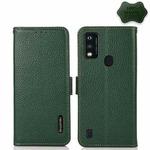 For ZTE Blade A51 KHAZNEH Side-Magnetic Litchi Genuine Leather RFID Phone Case(Green)