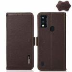 For ZTE Blade A51 KHAZNEH Side-Magnetic Litchi Genuine Leather RFID Phone Case(Brown)