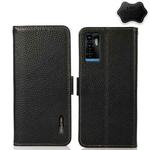 For ZTE Blade A71 KHAZNEH Side-Magnetic Litchi Genuine Leather RFID Phone Case(Black)