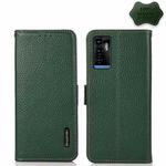 For ZTE Blade A71 KHAZNEH Side-Magnetic Litchi Genuine Leather RFID Phone Case(Green)