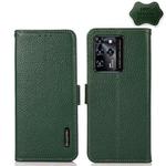 For ZTE Blade V30 KHAZNEH Side-Magnetic Litchi Genuine Leather RFID Phone Case(Green)
