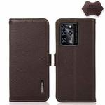 For ZTE Blade V30 KHAZNEH Side-Magnetic Litchi Genuine Leather RFID Phone Case(Brown)