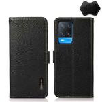 For OPPO A54 4G KHAZNEH Side-Magnetic Litchi Genuine Leather RFID Case(Black)