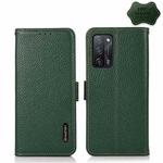 For OPPO A55 5G KHAZNEH Side-Magnetic Litchi Genuine Leather RFID Case(Green)